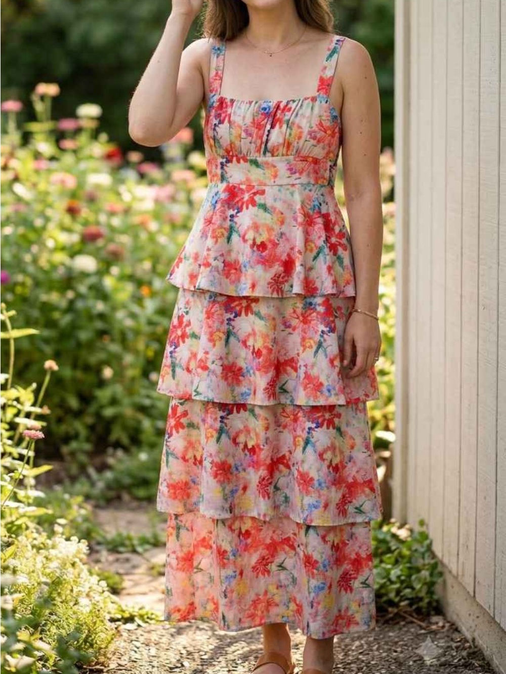 Floral Tiered Maxi Dress - Pink Multi